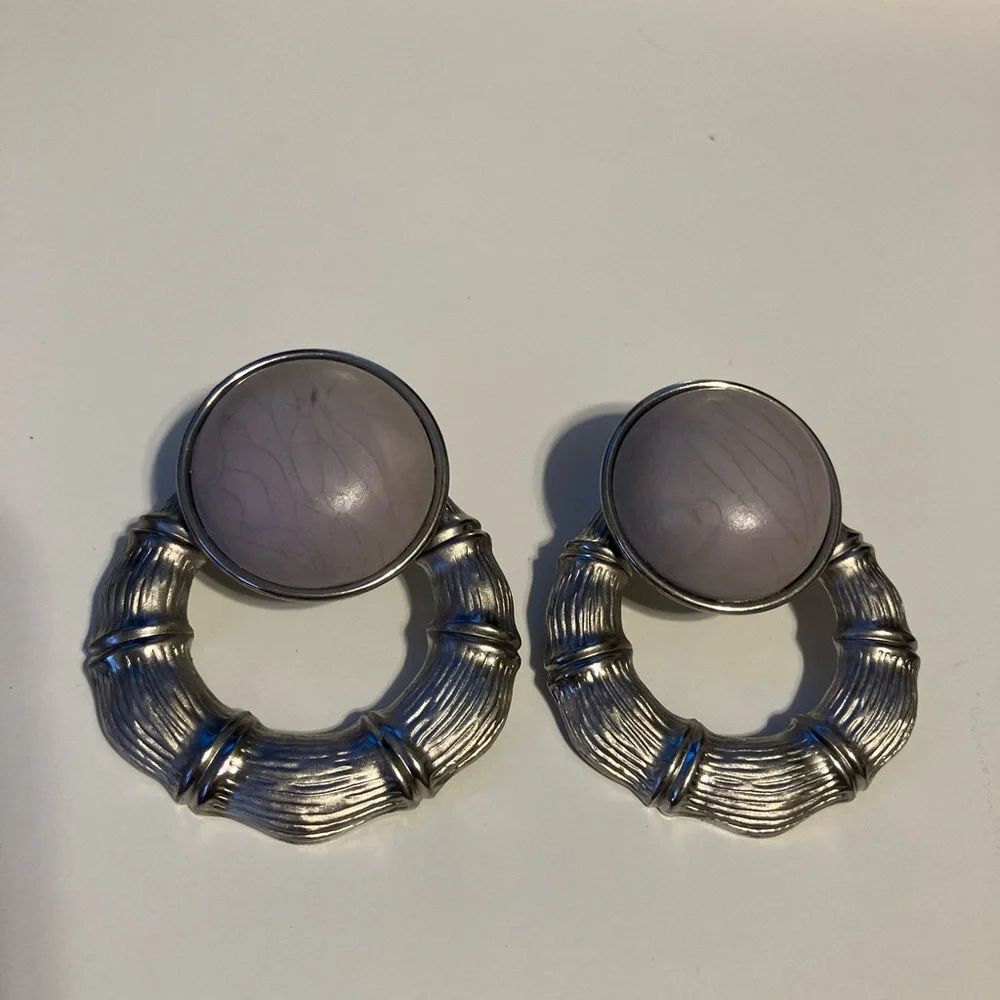 Silver vintage and natural stone stuffed earrings